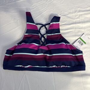 Jag Sport Womens Striped Bikini Swim Top Sports Bra Caged Racer Back  L MSRP $78
